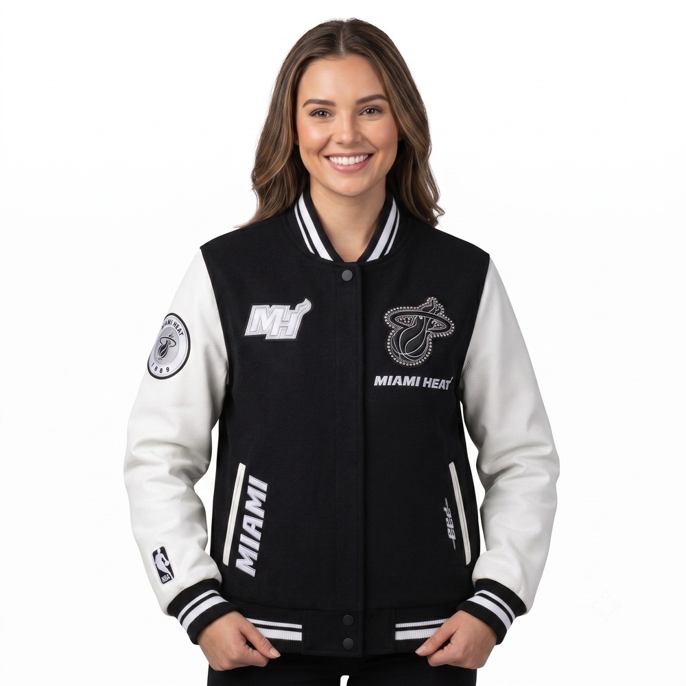 Pro Standard Miami Heat Varsity Jacket Black White NBA Wool Blend L New‎